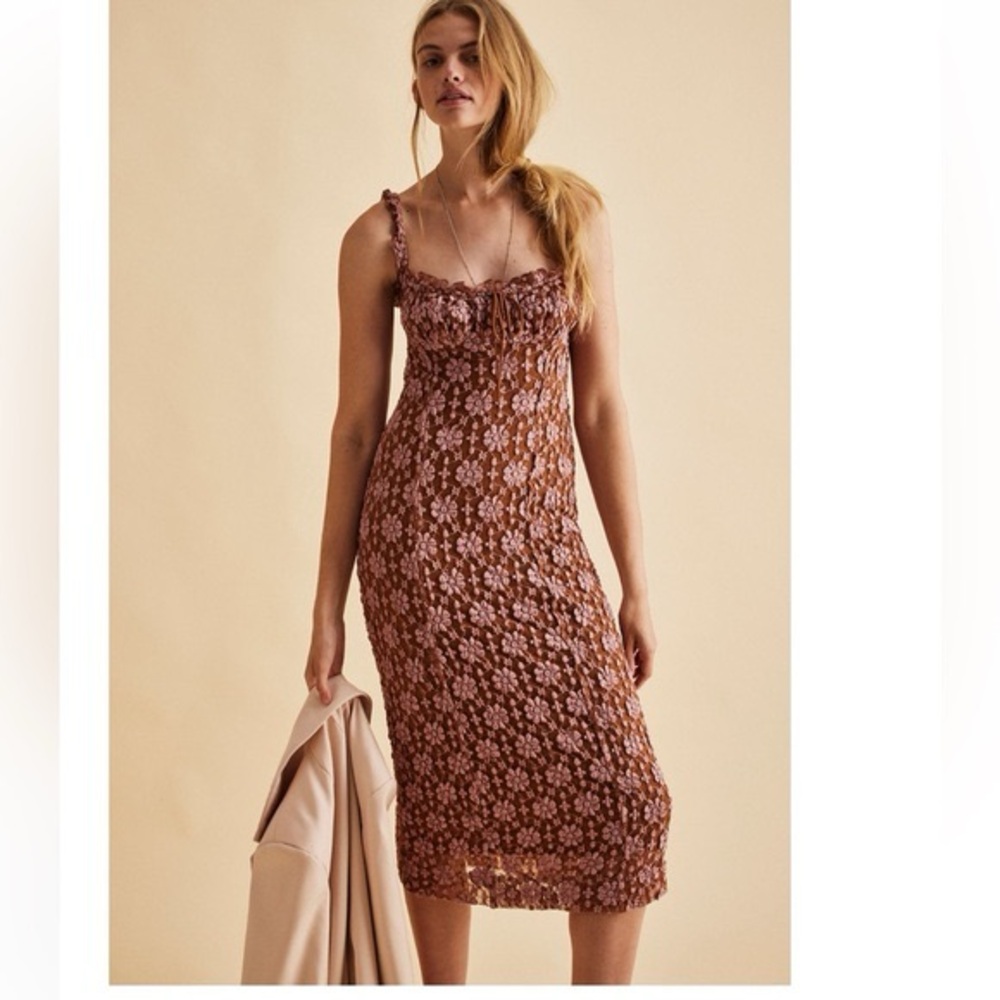 NWT Free People Lucinda Lace Midi Dress in Ginger Combo - Picture 5 of 11